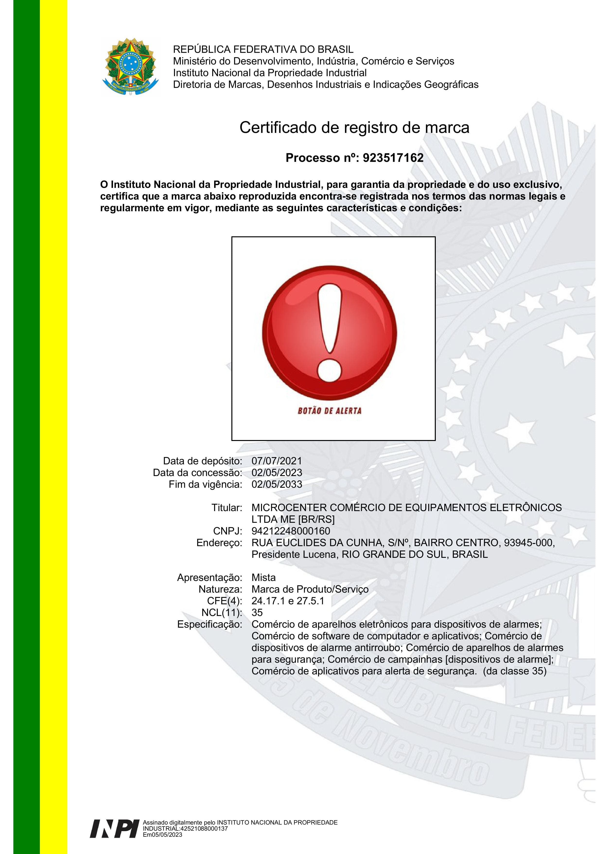 Certificado INPI — Marca Registrada